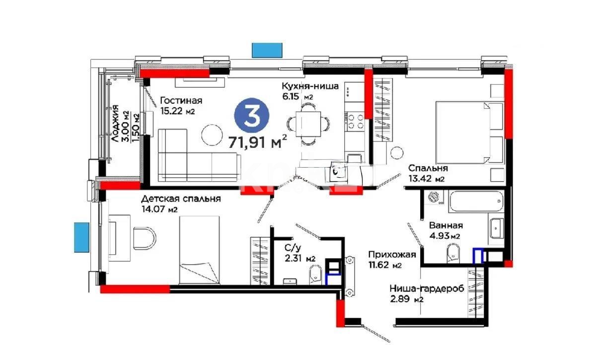 Продажа 3-комнатной квартиры, 72 м², ул. Е-899, дом  5 стр - Продажа квартир в новостройках Астаны без посредников фото 1 из 1