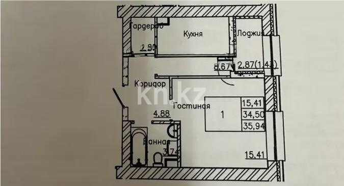 Продажа 1-комнатной квартиры, 35.95 м², ул. Сыганак, дом  12 стр в Астане