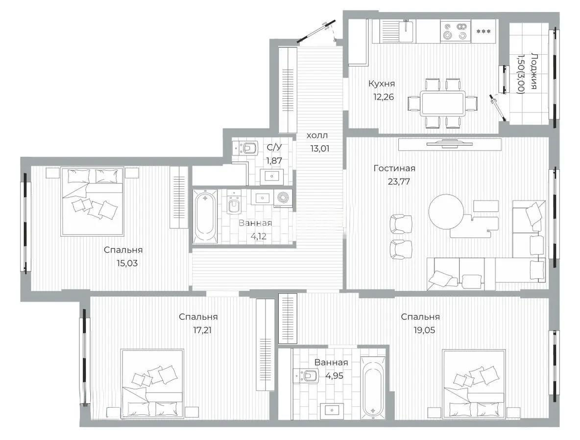 Продажа 4-комнатной квартиры, 113 м² в Астане