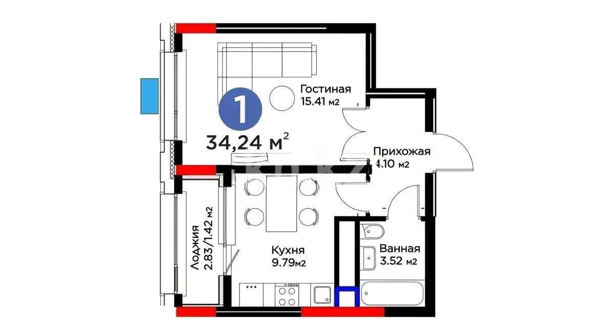 Продажа 1-комнатной квартиры, 34.7 м² - Продажа однокомнатных квартир от собственников в Астане фото 1 из 1