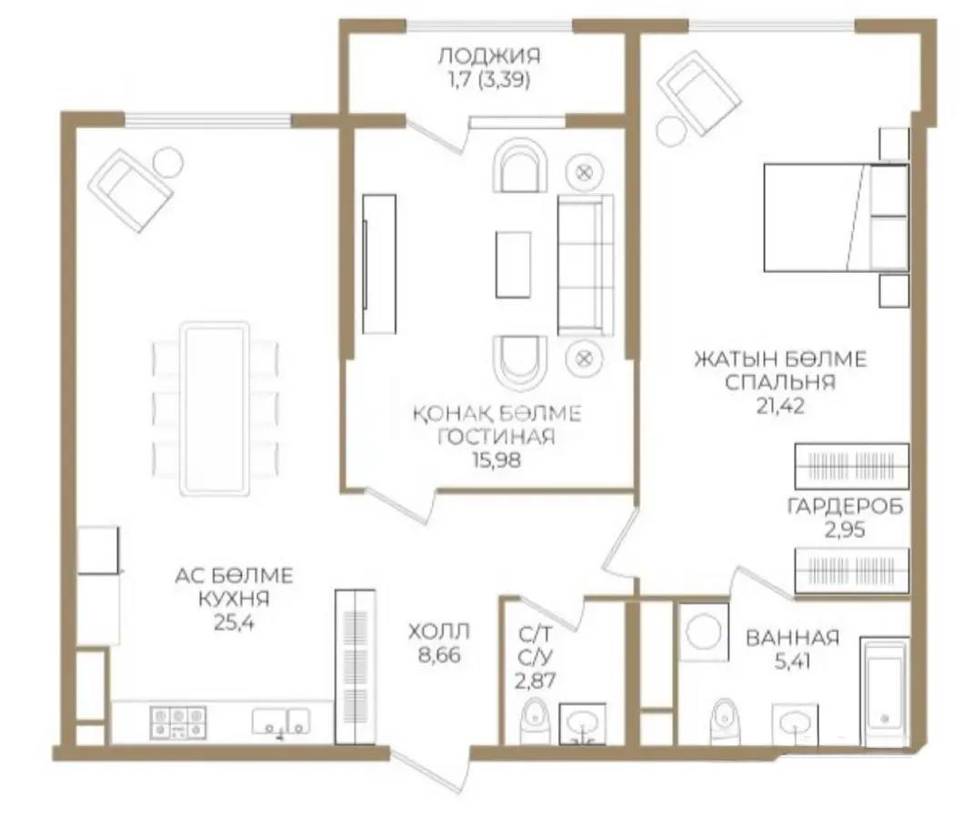 Продажа 2-комнатной квартиры, 84.39 м², ул. Сатпаева, дом  90а/1 - Продажа  двухкомнатных квартир в новостройках Алматы фото 1 из 1
