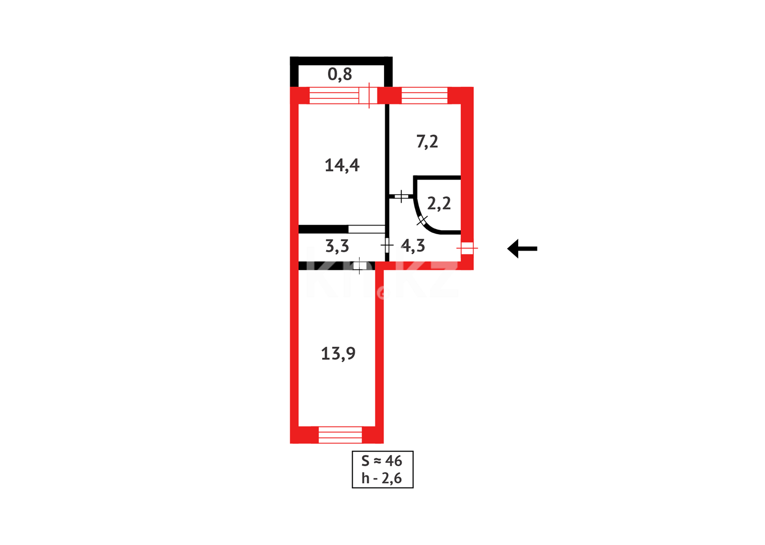 Продажа 2-комнатной квартиры, 46 м², ул. Язева в Караганде - фото 19