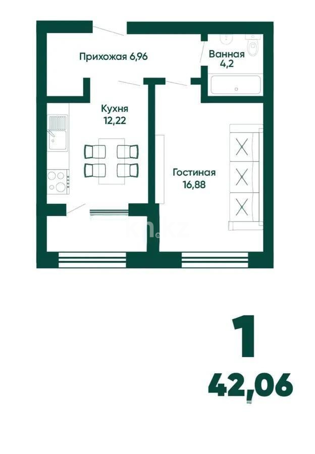 Продажа 1-комнатной квартиры, 42.6 м², ул. А-191, дом  4 - Продажа квартир в Астане фото 1 из 1