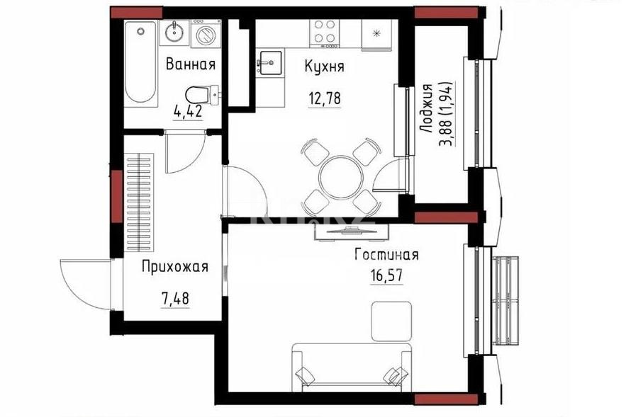 Продажа 1-комнатной квартиры, 43.19 м² - Продажа однокомнатных квартир в Астане - страница 33 фото 1 из 1