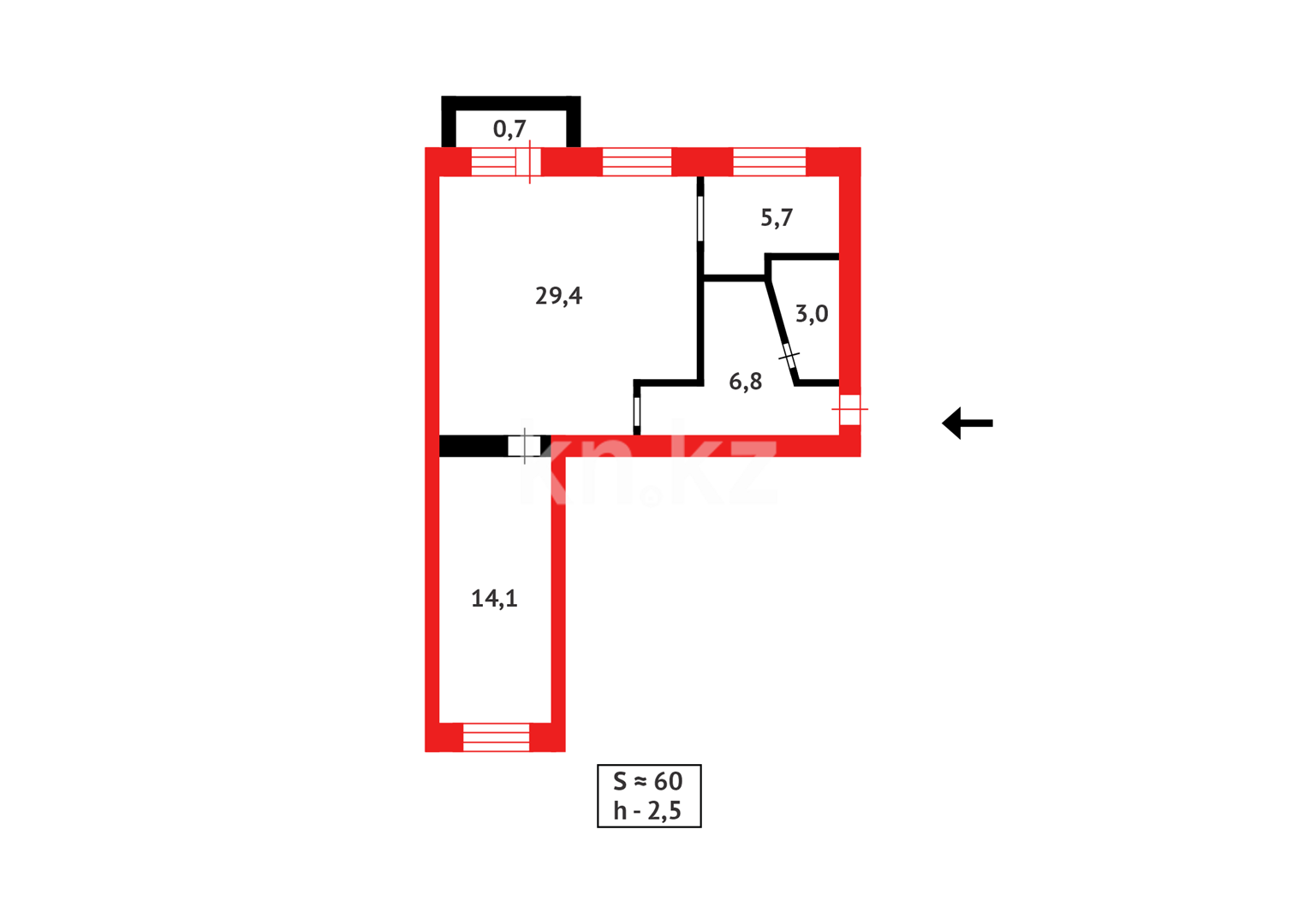 Продажа 2-комнатной квартиры, 59 м², мкр-н 21 - Продажа квартир в Караганде фото 14 из 14