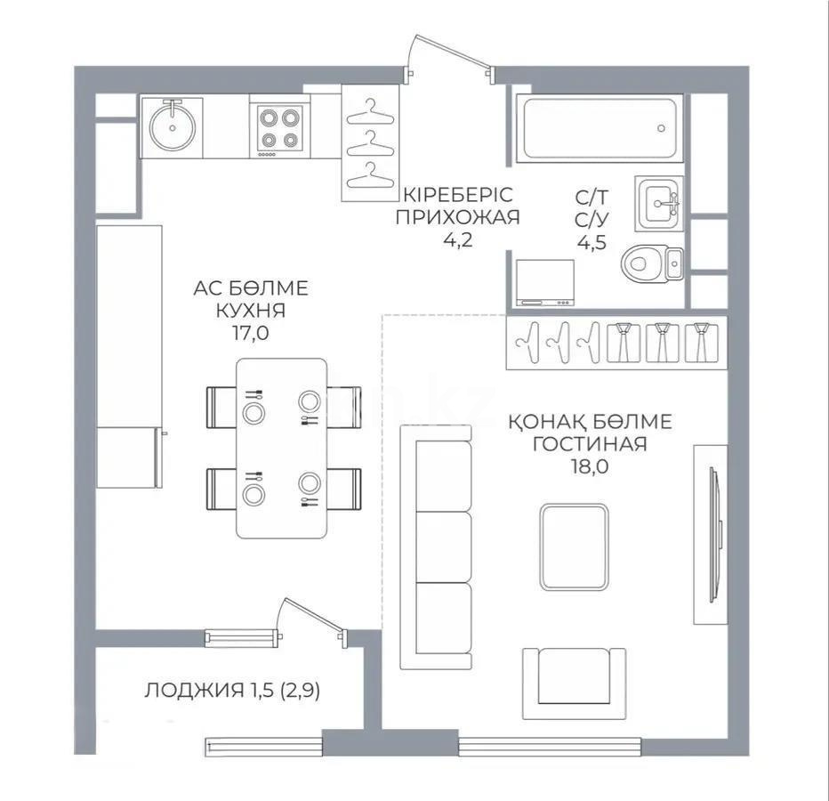 Продажа 1-комнатной квартиры, 45.2 м² - Продажа квартир в Алматы фото 1 из 1