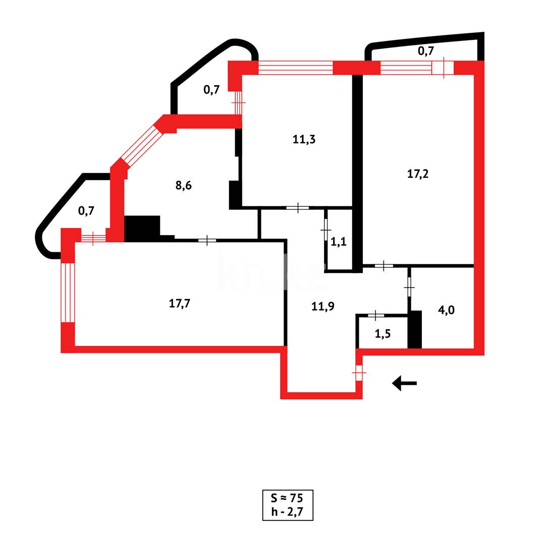 Продажа 3-комнатной квартиры, 75.4 м², пр. Абая - Продажа квартир в Астане фото 12 из 12