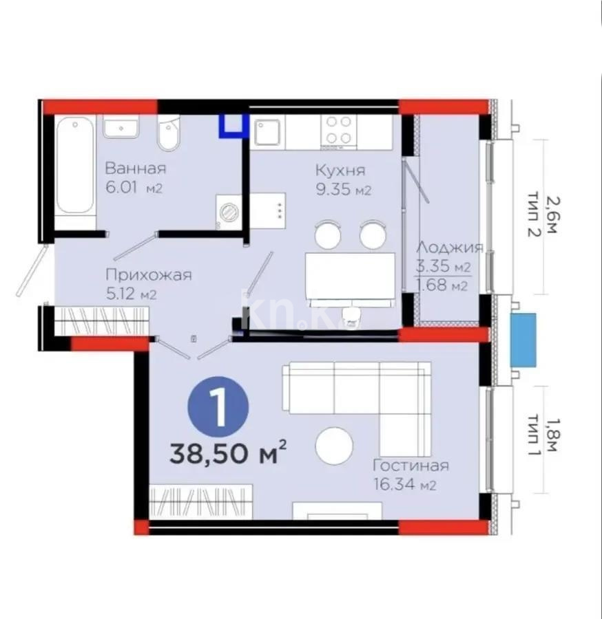 Продажа 1-комнатной квартиры, 38.5 м² - Продажа  однокомнатных квартир в новостройках Астаны - страница 4 фото 3 из 3