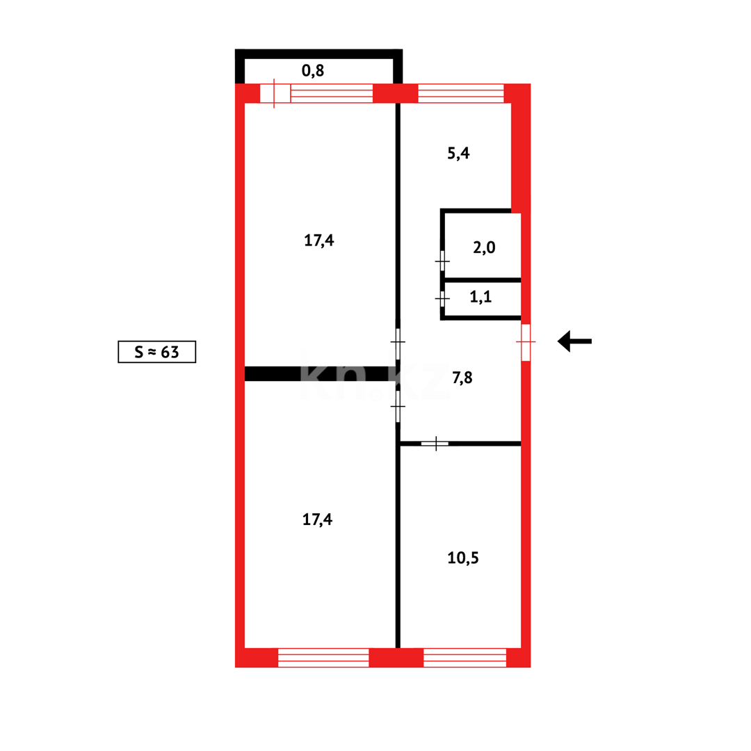 Продажа 3-комнатной квартиры, 62 м², 1 кв-л, дом  16 в Караганде - фото 11