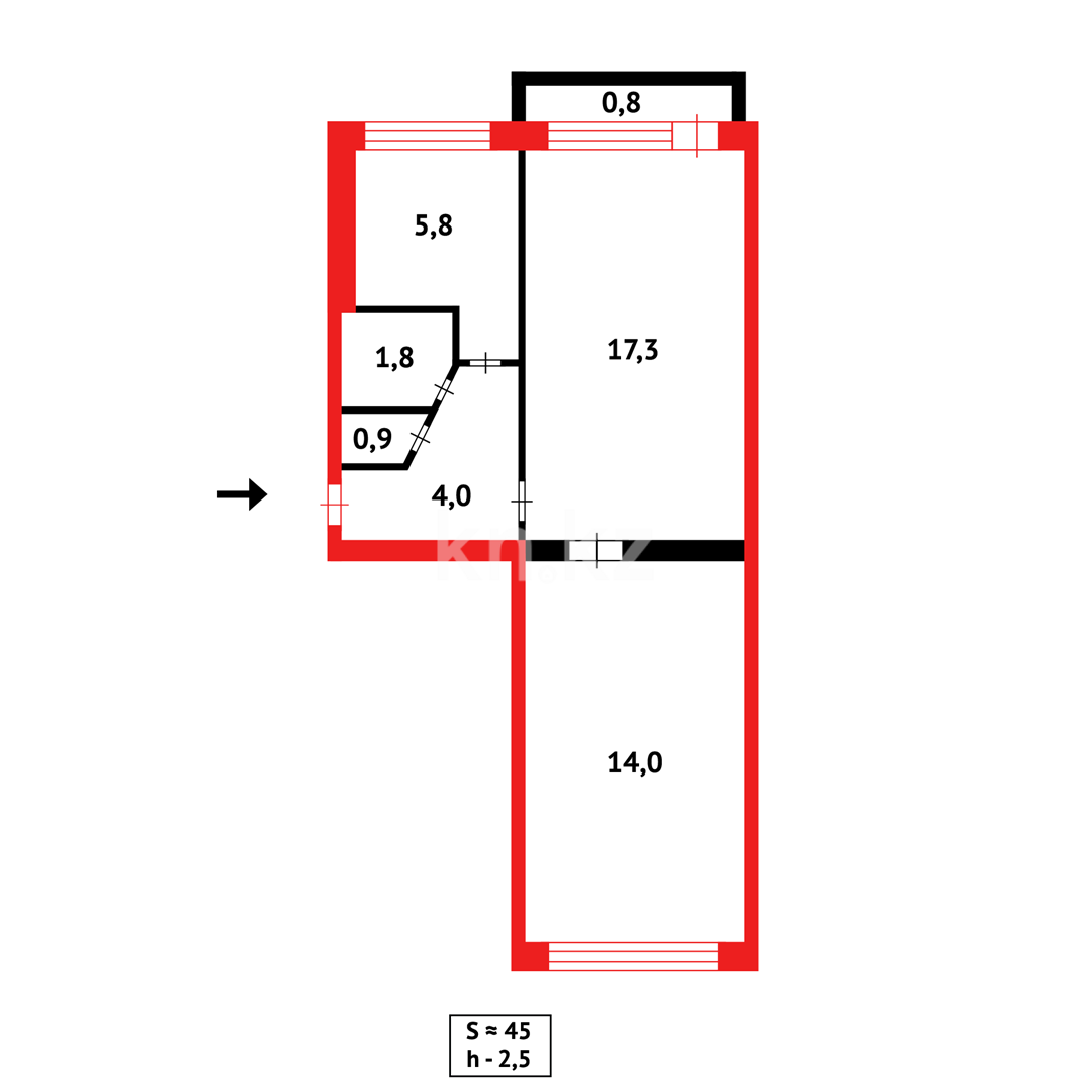 Продажа 2-комнатной квартиры, 45 м² в Караганде - фото 12