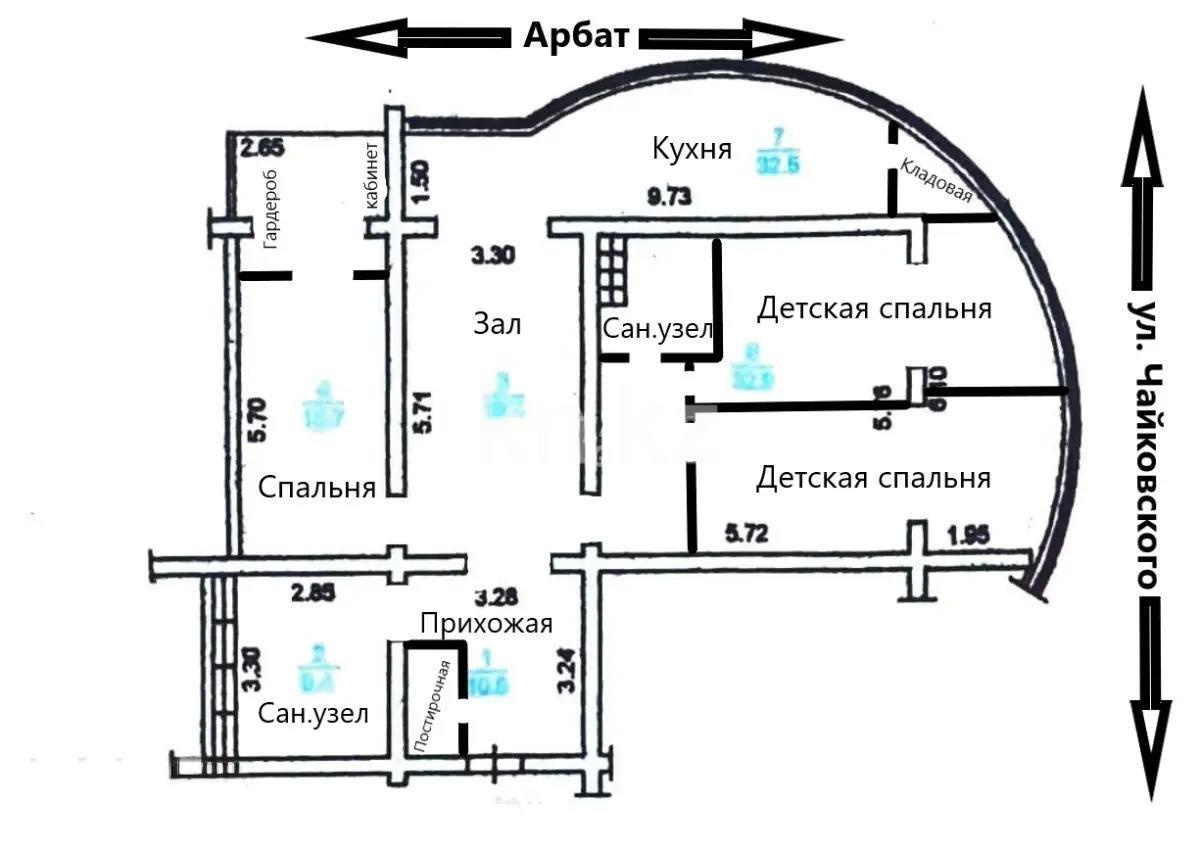 Продажа 4-комнатной квартиры, 122.3 м², ул. Наурызбай батыра, дом  50 - Продажа квартир в Алматы с фото фото 8 из 8