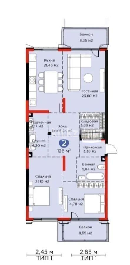 Продажа 3-комнатной квартиры, 126 м² в Алматы
