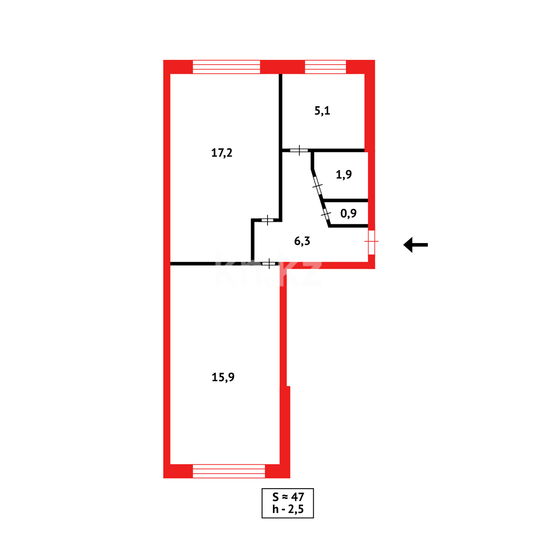 Продажа 2-комнатной квартиры, 47 м², ул. 6-й мик-н - Продажа  двухкомнатных квартир в Темиртау фото 10 из 10