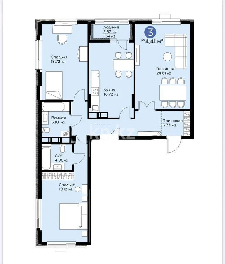 Продажа 3-комнатной квартиры, 105 м², ул. Рыскулова, дом  9 стр - Продажа  трехкомнатных квартир в Астане без посредников с фото фото 1 из 1