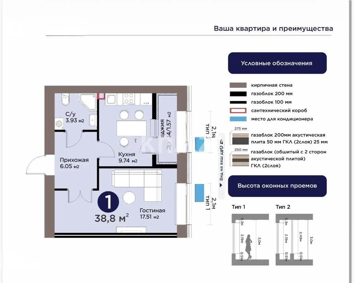 Продажа 1-комнатной квартиры, 39 м² в Астане