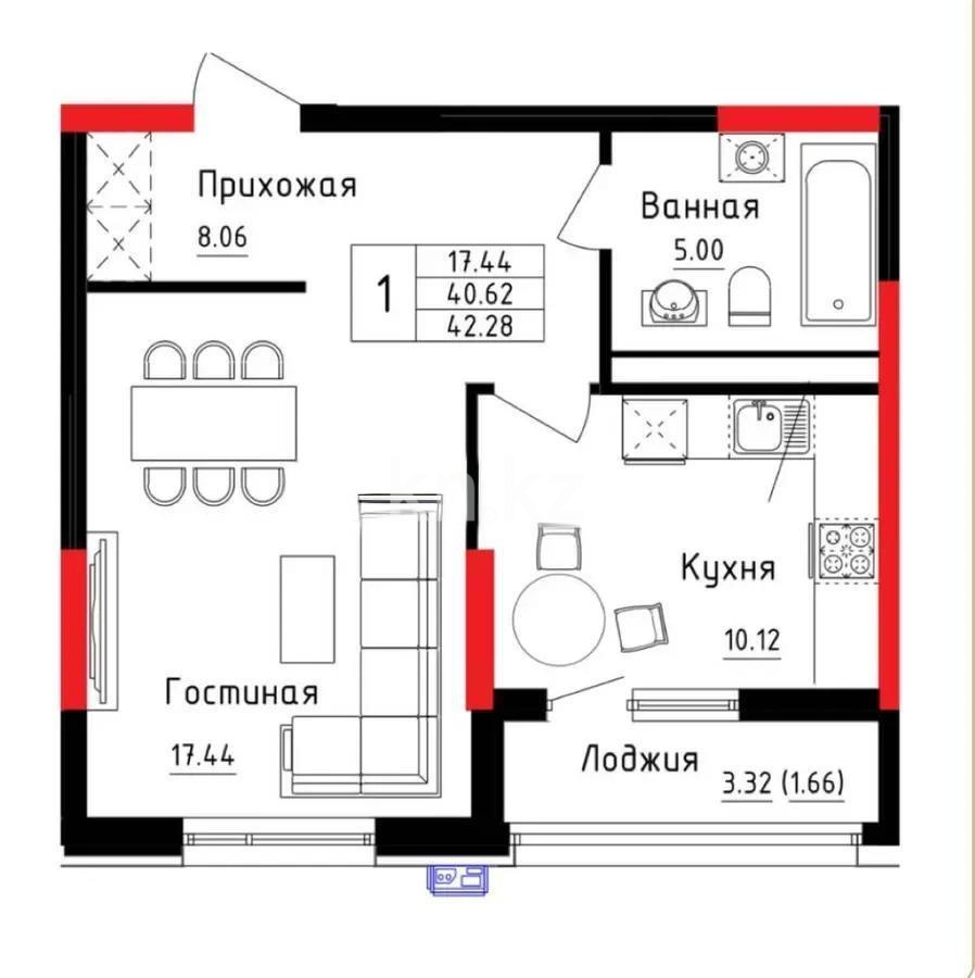 Продажа 1-комнатной квартиры, 43 м², пр. Туран, дом  52/2 в Астане - фото 3