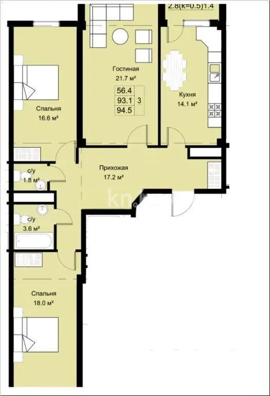 Продажа 3-комнатной квартиры, 96.8 м² в Алматы - фото 6