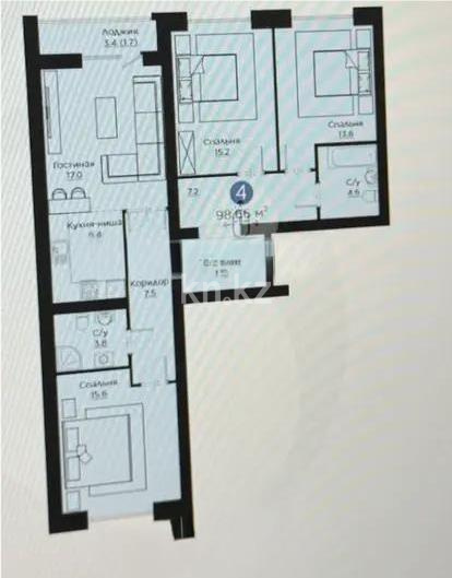Продажа 4-комнатной квартиры, 98.66 м², ул. Айнакол, дом  64 - Продажа  четырехкомнатных квартир в новостройках Астаны фото 1 из 1