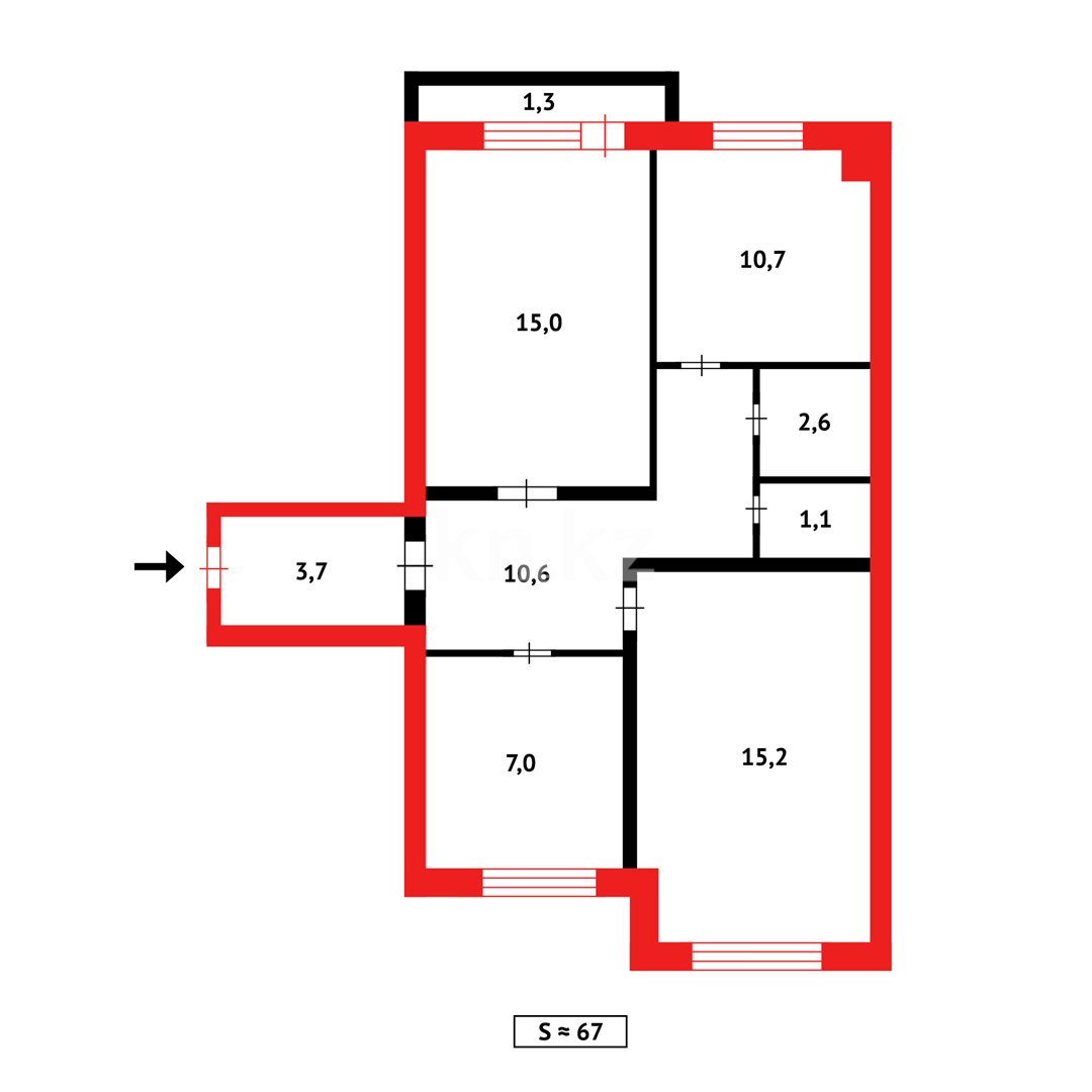 Продажа 3-комнатной квартиры, 67 м², ул. Жекибаева в Караганде - фото 17