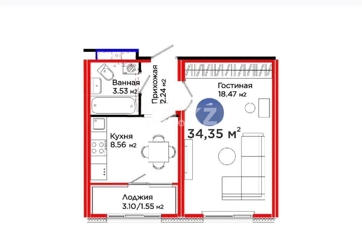Продажа 1-комнатной квартиры, 34.35 м², ул. Хусейна бен Талала, дом  41 в Астане