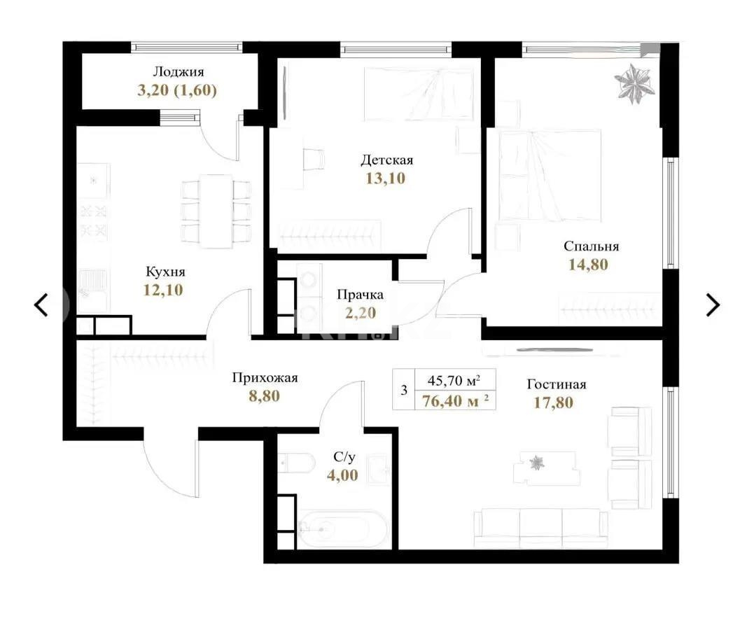 Продажа 3-комнатной квартиры, 80 м² - Продажа квартир в Казахстане - страница 16 фото 1 из 1
