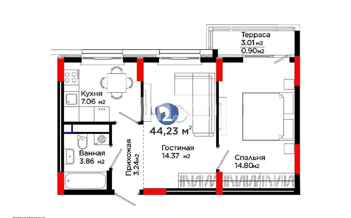 Продажа 2-комнатной квартиры, 45 м² в Астане