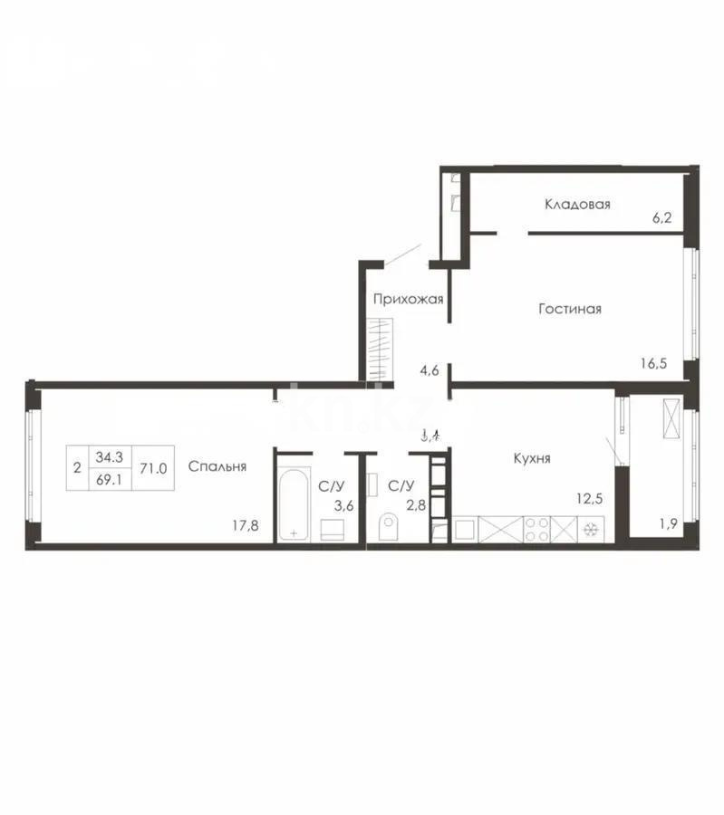 Продажа 3-комнатной квартиры, 71 м² - Продажа квартир в р-не Сарайшык Астаны - страница 2 фото 2 из 2