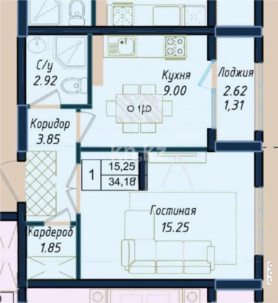 Продажа 1-комнатной квартиры, 35 м², ул. Нажимеденова, дом  31 стр - Продажа квартир в новостройках Астаны с фото фото 1 из 1