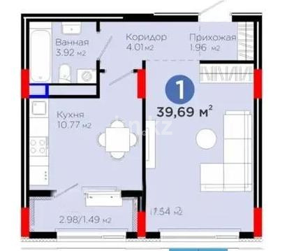 Продажа 1-комнатной квартиры, 39.7 м² в Астане