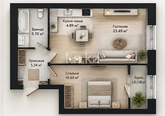 Продажа 2-комнатной квартиры, 58 м² в Астане