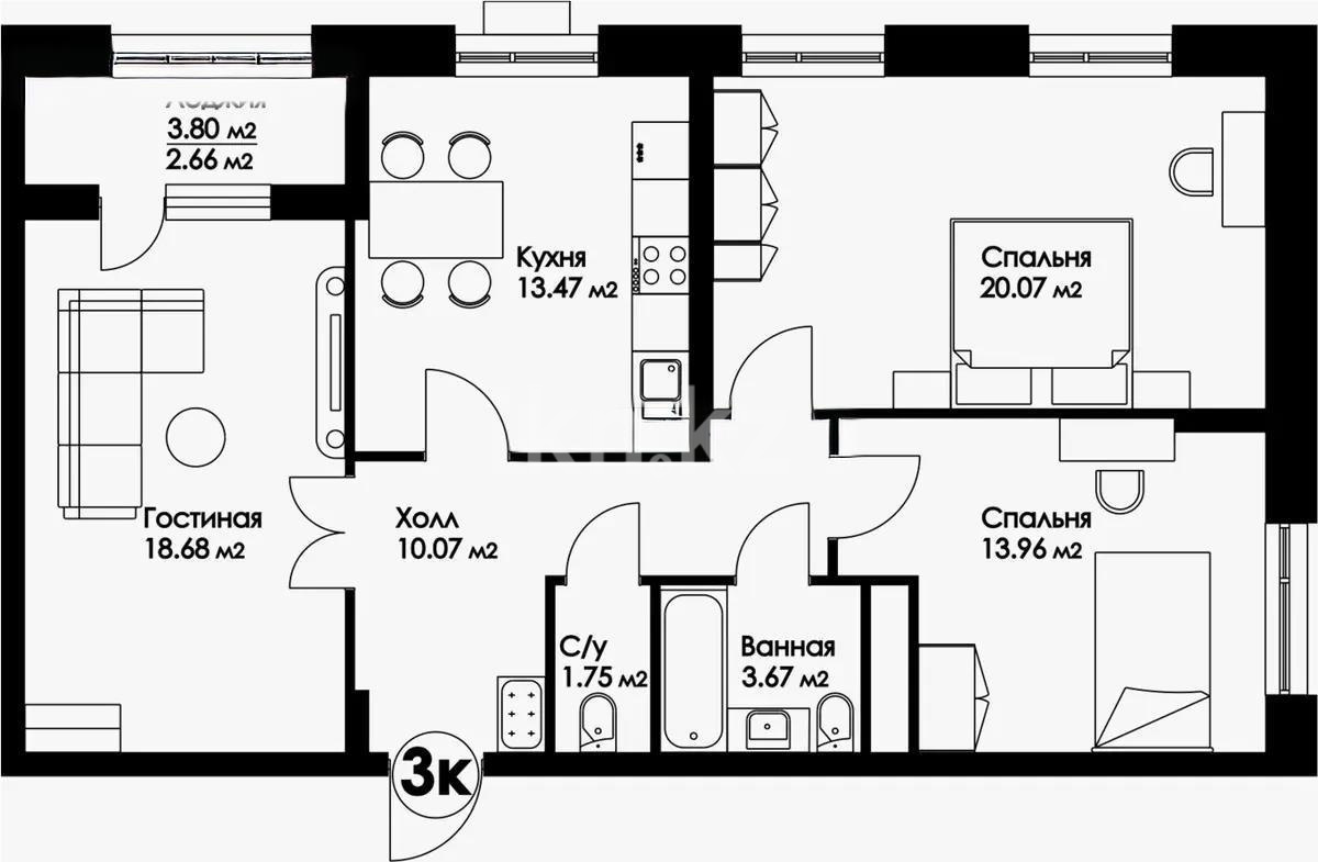 Продажа 3-комнатной квартиры, 84.3 м² в Астане - фото 3