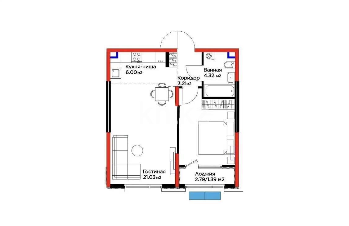 Продажа 2-комнатной квартиры, 48.67 м² в Алматы