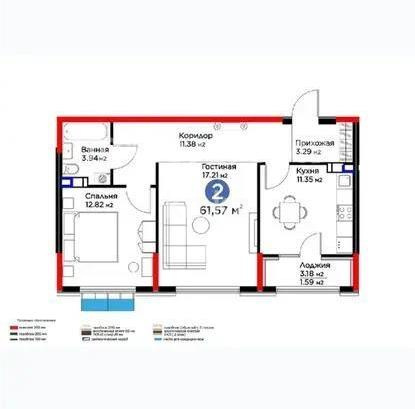 Продажа 2-комнатной квартиры, 61.57 м², ул. Момышулы, дом  11/14а - Продажа квартир в Алматы фото 1 из 1
