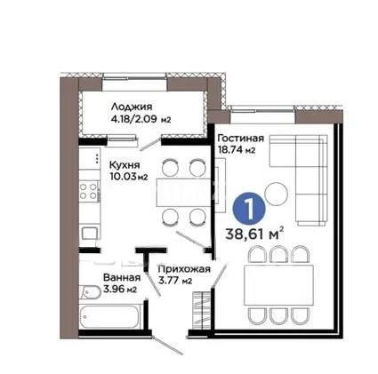 Продажа 1-комнатной квартиры, 38.61 м², пр. Улы Дала, дом  5 стр в Астане