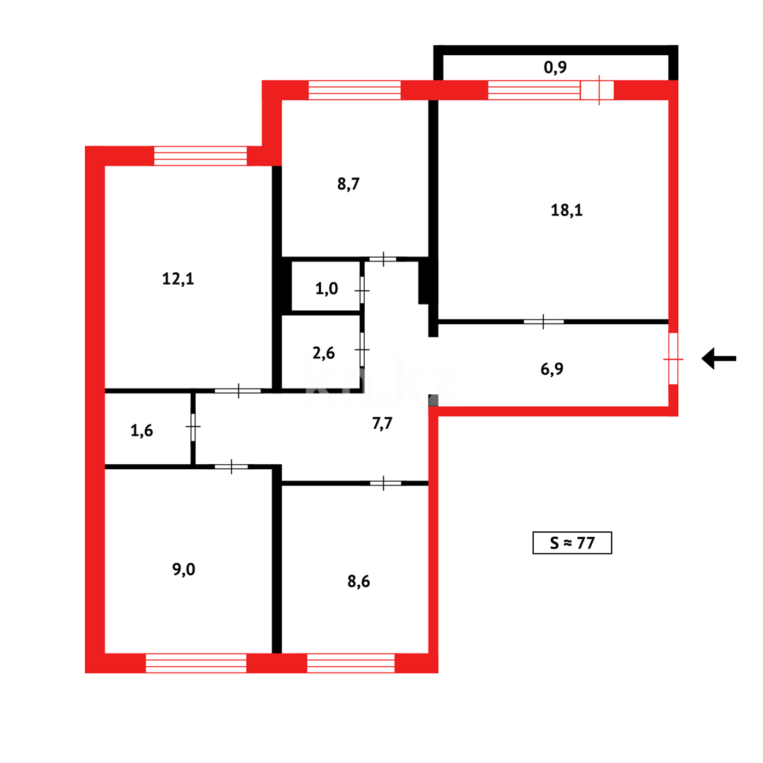 Продажа 4-комнатной квартиры, 76 м², ул. Гапеева, дом  12 - Продажа  четырехкомнатных квартир в Караганде без посредников фото 7 из 7