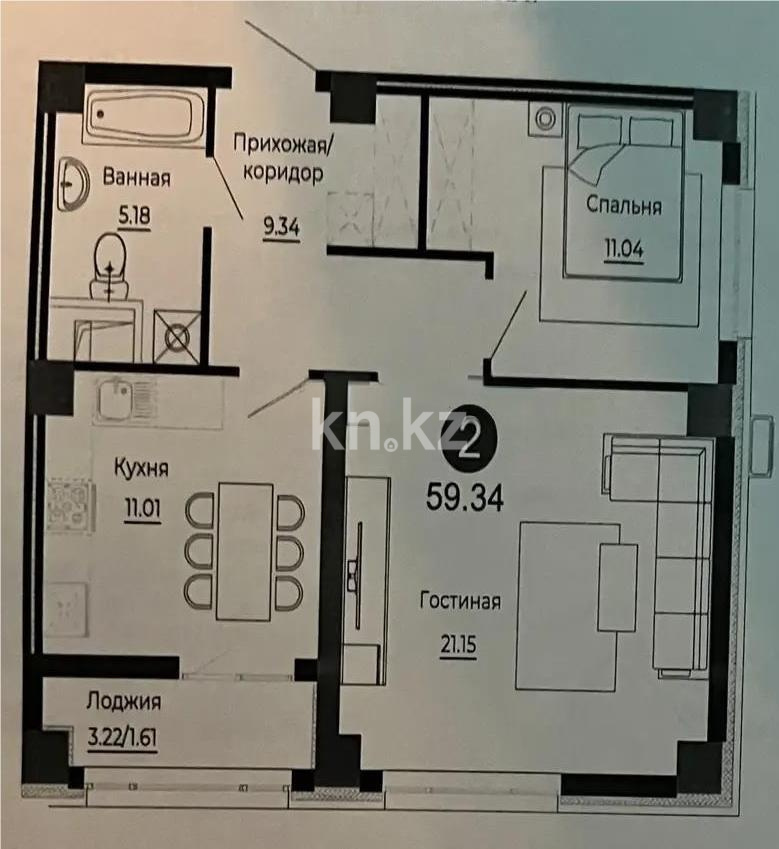 Продажа 2-комнатной квартиры, 60 м² в Астане