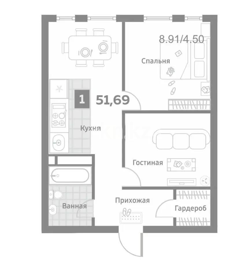 Продажа 2-комнатной квартиры, 51.69 м², пр. Райымбека, дом  349/1 - Продажа квартир в новостройках Алматы без посредников фото 1 из 1