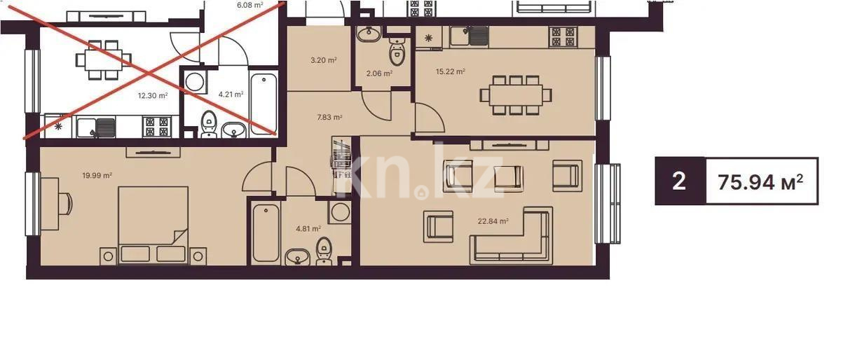Продажа 2-комнатной квартиры, 75.94 м², мкр-н Курамыс, дом  102/2 стр - Продажа квартир в Алматы фото 1 из 1