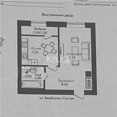 Продажа 1-комнатной квартиры, 42.45 м² в Астане