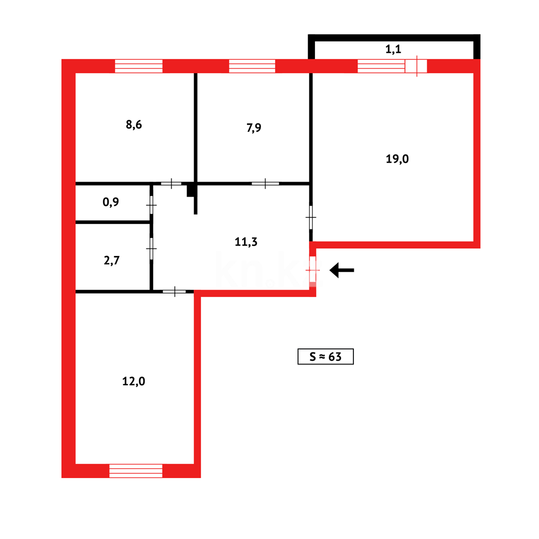 Продажа 3-комнатной квартиры, 62 м², ул. Абая в Темиртау - фото 17