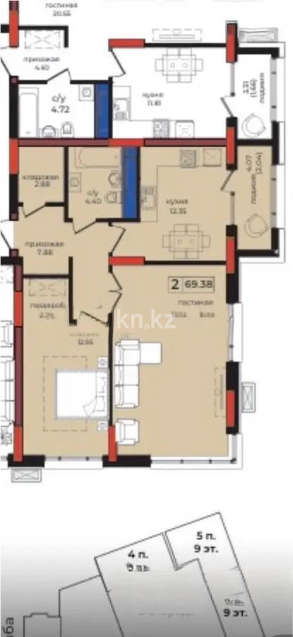 Продажа 2-комнатной квартиры, 70 м², ул. Анет баба, дом  4 в Астане