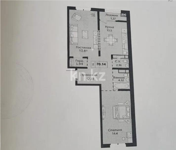 Продажа 2-комнатной квартиры, 70.14 м², ул. Халиуллина, дом  140/5 в Алматы