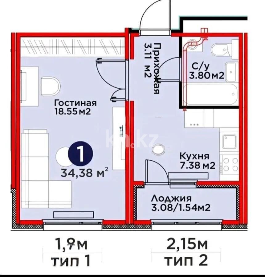 Продажа 1-комнатной квартиры, 35 м² в Астане - фото 5