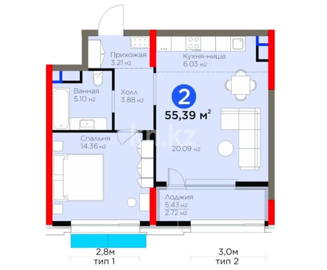 Продажа 2-комнатной квартиры, 56 м² - Продажа квартир в Астане - страница 5 фото 1 из 1