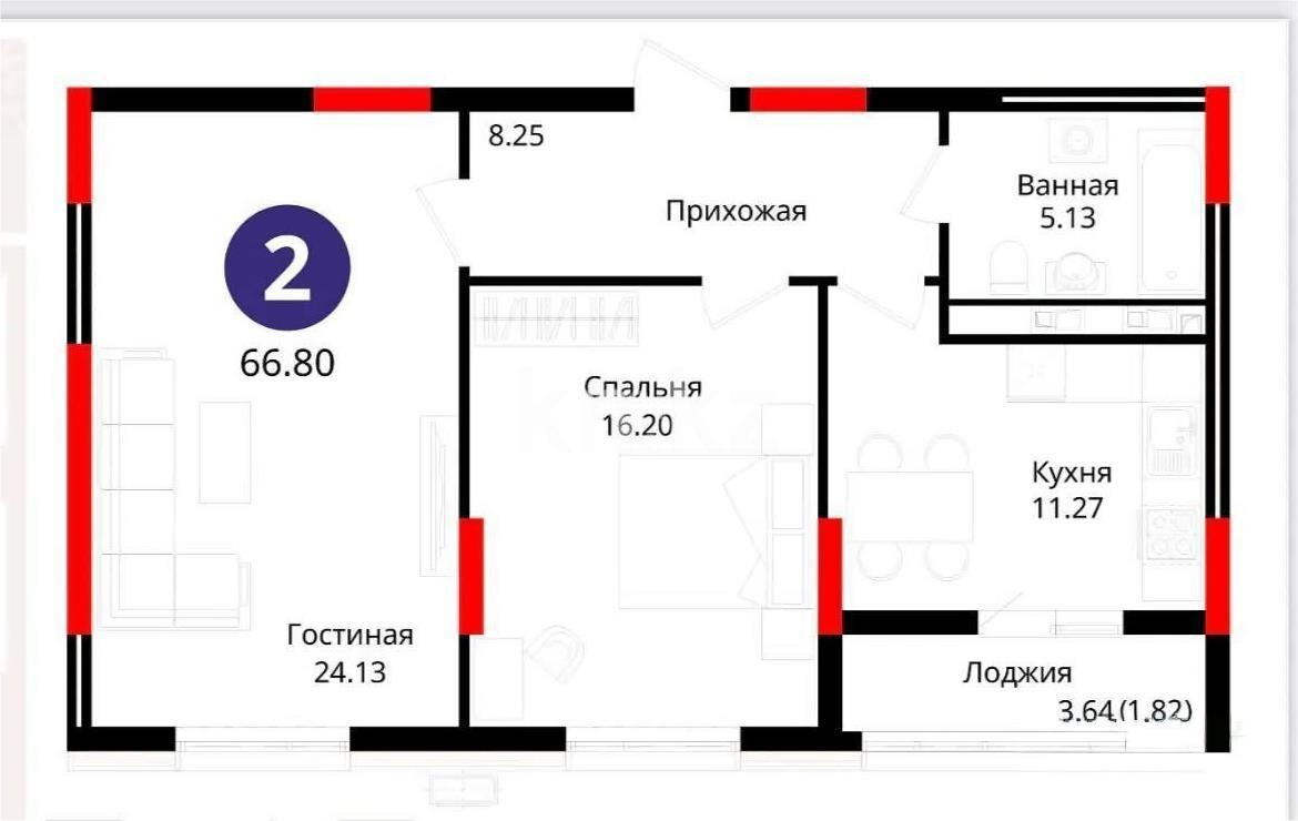 Продажа 2-комнатной квартиры, 67 м² - Продажа двухкомнатных квартир в блочном доме в Астане - страница 3 фото 2 из 2