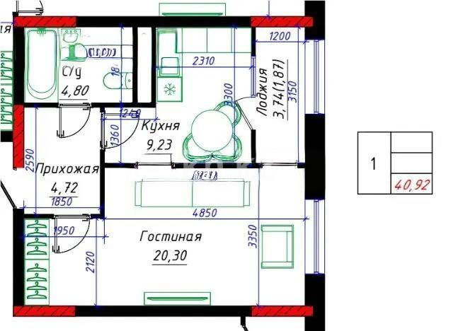 Продажа 1-комнатной квартиры, 41 м² - Продажа однокомнатных квартир от собственников в Астане фото 1 из 1