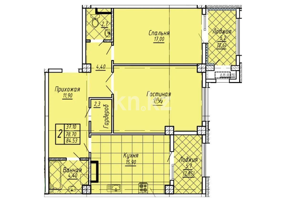 Продажа 2-комнатной квартиры, 84.5 м², ул. Майлина, дом  8/1 стр - Продажа квартир в новостройках Астаны с фото фото 5 из 5