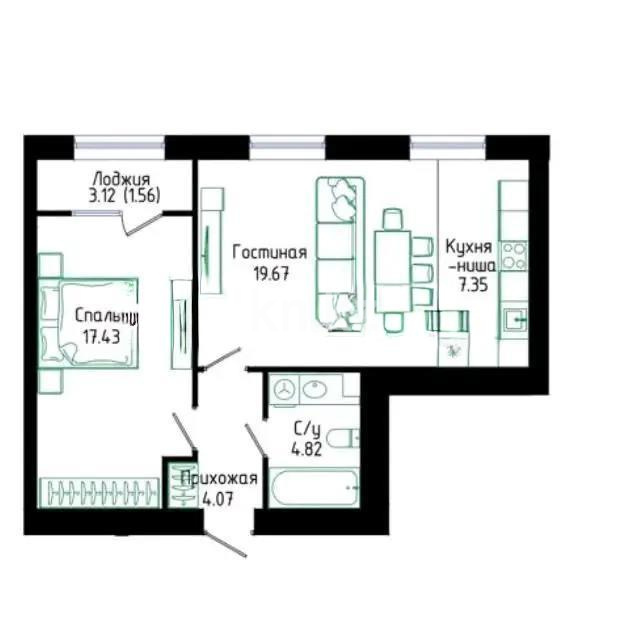 Продажа 2-комнатной квартиры, 55 м², ул. Нажимеденова, дом  30/1 - Продажа квартир в Казахстане фото 1 из 1