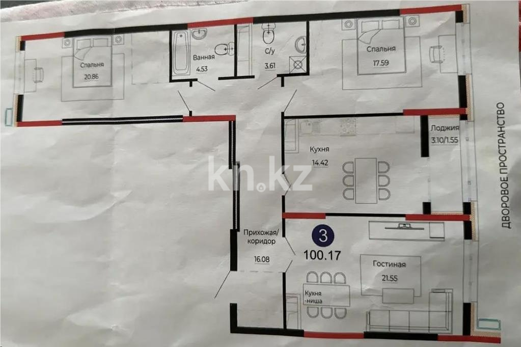 Продажа 3-комнатной квартиры, 98.22 м², ул. Е-882, дом  7 - Продажа  трехкомнатных квартир в Астане фото 1 из 1