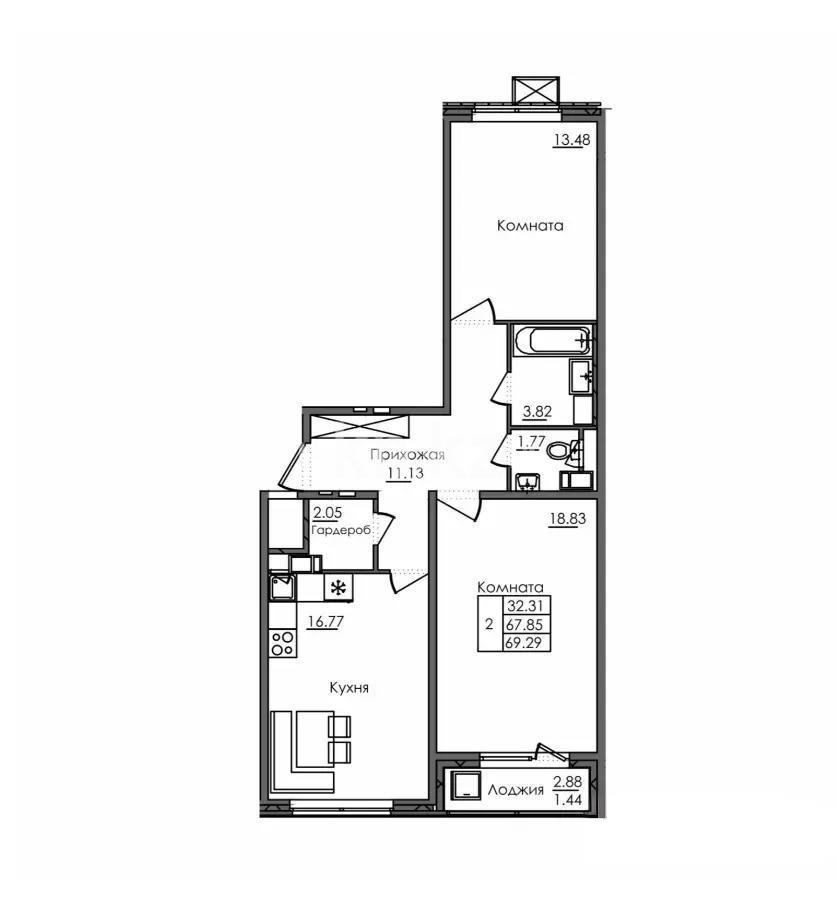 Продажа 2-комнатной квартиры, 90 м², ул. Е-117, дом  45 стр - Продажа  двухкомнатных квартир в новостройках Астаны без посредников фото 1 из 1